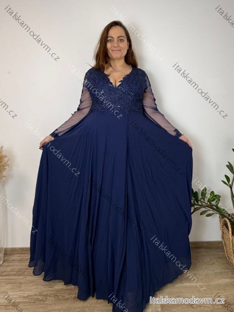 Šaty dlouhé elegantní společenské,dlouhý rukáv dámské nadrozměr (4XL-6XL) ITALSKÁ MÓDA FMPCH269391/DR 4XL tmavě modrá