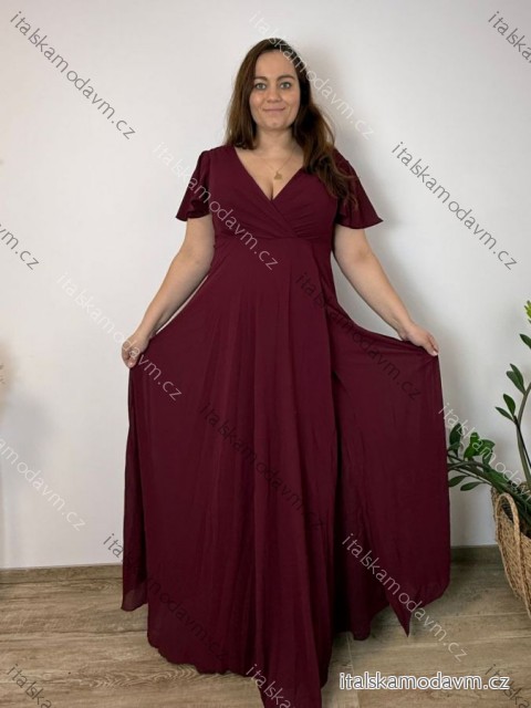 Šaty elegantné spoločenské, dlouhé dámske nadrozměr (XL-3XL) TALIANSKA MÓDA FMPCH265006/DR XL vínová