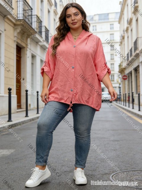 Košile stahovací 3/4 dlouhý rukáv dámská nadrozměr (54/56/58 ONE SIZE) ITALSKÁ MÓDA IM426085