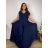 Šaty elegantné spoločenské, dlouhé dámske nadrozměr (XL-3XL) TALIANSKA MÓDA FMPCH26M-5008/DR 5XL tmavo modrá