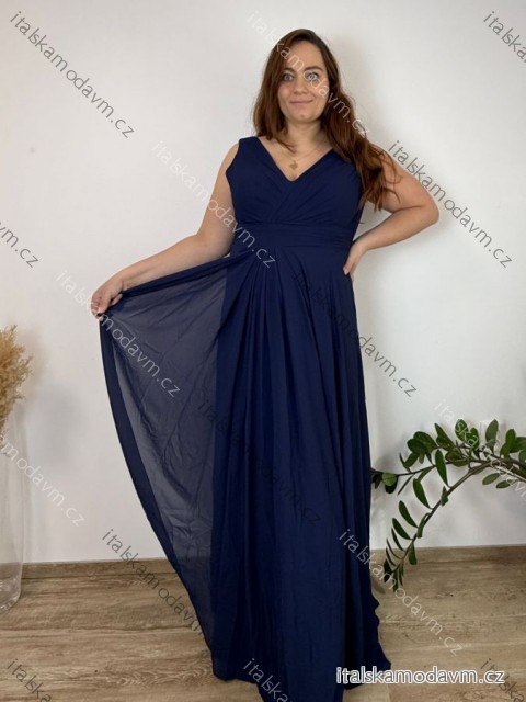 Šaty elegantné spoločenské, dlouhé dámske nadrozměr (XL-3XL) TALIANSKA MÓDA FMPCH26M-5008/DR 5XL tmavo modrá