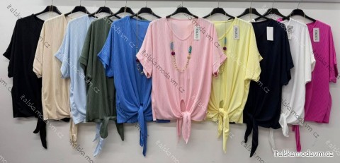 Blúzka s príveskom krátky rukáv dámske nadrozmer (50/52/54 ONE SIZE) TALIANSKA MÓDA IM426092