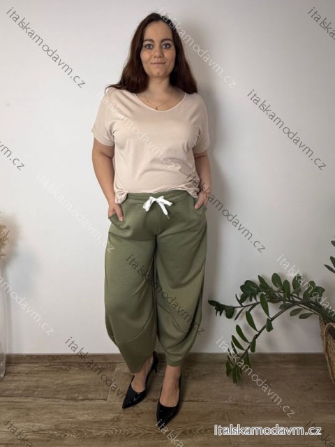 Nohavice/tepláky voľnočasové maslové balónové dámske nadrozmer (46/48/50 ONE SIZE) TALIANSKA MÓDA IM425699/DUR khaki 46/48/50