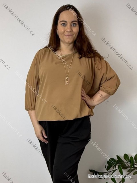 Blúzka elegantná s príveskom 3/4 dlhý rukáv dámska nadrozmer SIRENA (48/50/52 ONE SIZE) TALIANSKA MÓDA IMD26004/DU
