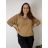 Blúzka elegantná s príveskom 3/4 dlhý rukáv dámska nadrozmer SIRENA (48/50/52 ONE SIZE) TALIANSKA MÓDA IMD26004/DU  tmavo béžová