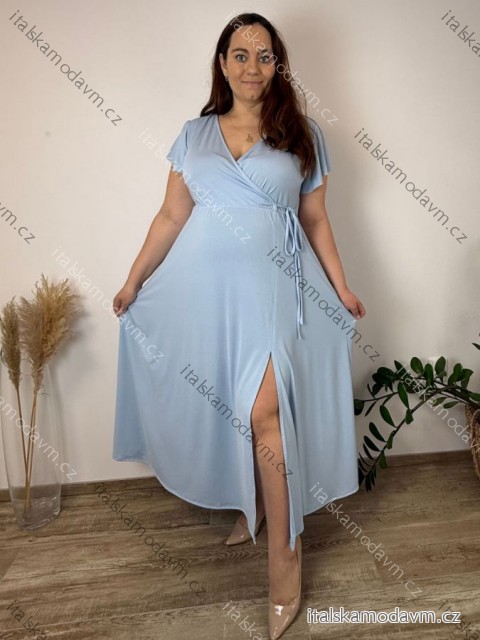Šaty elegantní letní s krátkým rukávem dámské nadrozměr PETUL (46/48/50 ONE SIZE) ITALSKÁ MÓDA IM4260029/DUR 46/48/50 světle modrá