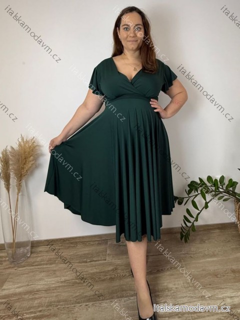 Šaty letní elegantní s krátkým rukávem dámské nadrozměr TASA (44/46/48 ONE SIZE) ITALSKÁ MÓDA IM4260028/DUR 44/46/48 tmavě smaragdová