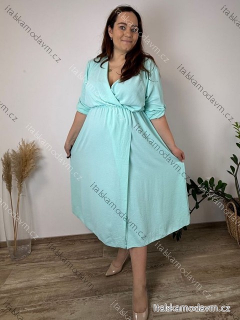 Šaty letné elegantní s 3/4 rukávem dámske nadrozmer RADKA (50/52/54 ONE SIZE) TALIANSKA MÓDA IM4260026/DUR 50/52/54 svetlo mintová
