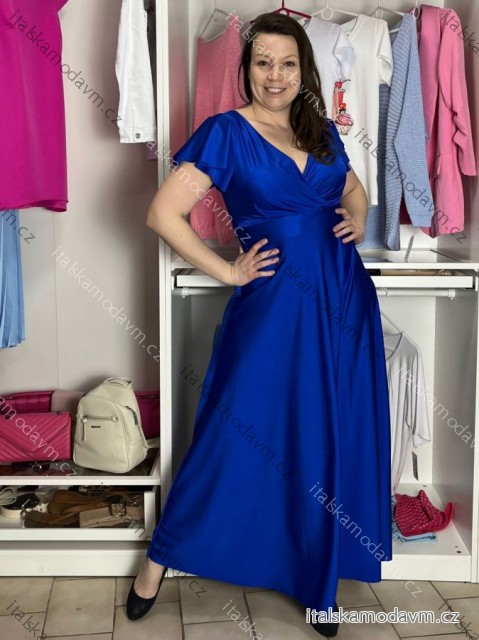 Šaty dlhé elegantný krátky rukáv dámske ANNA (S/M/L ONE SIZE) TALIANSKA MÓDA IM4260024/DUR S/M/L modrá kráľovská