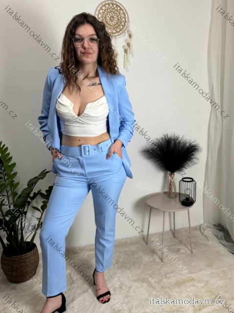 Komplet sako dlhý rukáv a kalhoty s páskem dámsky (S/M/L ONE SIZE) TALIANSKÁ MÓDA IMWCA261167/DUR světle modrá S/M/L