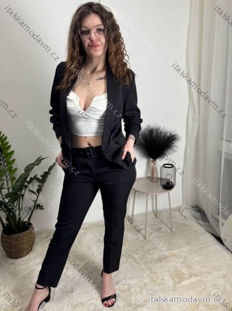 Komplet sako dlouhý rukáv a kalhoty s páskem dámský (SM/L ONE SIZE) ITALSKÁ MÓDA IMWCA261167/DUR černá S/M/L