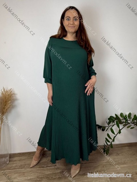 Šaty dlouhé plisované jarní s kapsami dlouhý rukáv dámské nadrozměr (52/54/56 ONE SIZE) ITALSKÁ MÓDA IM426079