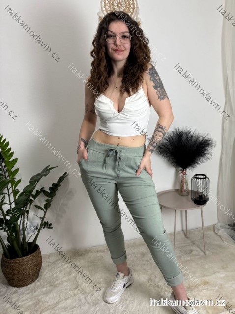 Kalhoty strečové dlouhé dámské (S/M/L ONE SIZE) ITALSKÁ MÓDA IMPLI248115/DUR světle zelená S/M/L
