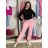 Tepláky/Kalhoty elegantné oversize dlhé dámske (S/M/L ONE SIZE) TALIANSKA MÓDA IMD26003/DUR sv. růžová S/M/L