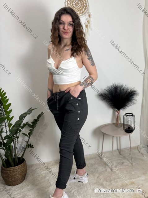 Kalhoty strečové dámské LINDA (S/M/L ONE SIZE) ITALSKÁ MÓDA IM4251163/DUR šedá S/M/L