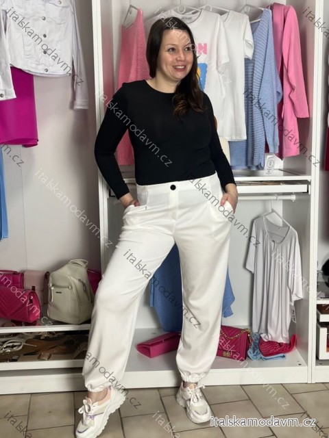 Tepláky/Kalhoty elegantní oversize dlouhé dámské (S/M/L ONE SIZE) ITALSKÁ MÓDA IMD26003/DUR bílá S/M/L