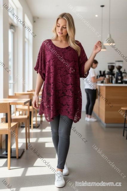 Tunika čipková krátky rukáv dámska nadrozmer (52/54/56 ONE SIZE) TALIANSKA MÓDA IMD26012