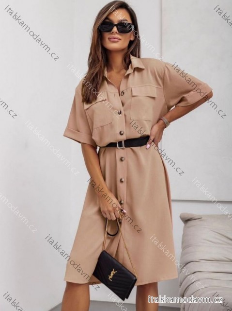 Šaty košeľové s opaskom krátky rukáv dámske nadrozmer (44/46/48 ONE SIZE) TALIANSKA MÓDA IMD26014