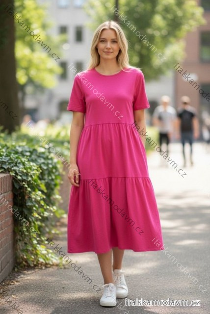 Šaty letné s vreckami krátky rukáv dámske nadrozmer (48/50/52 ONE SIZE) TALIANSKA MÓDA IMD26016