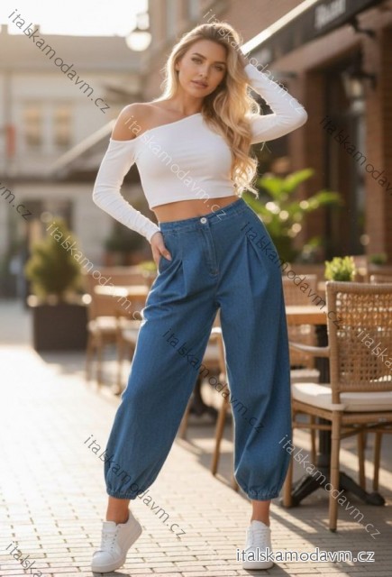 Nohavice riflové trojštvrťové 3/4 krátke dámske (S/M/L ONE SIZE) TALIANSKA MÓDA IMD26017