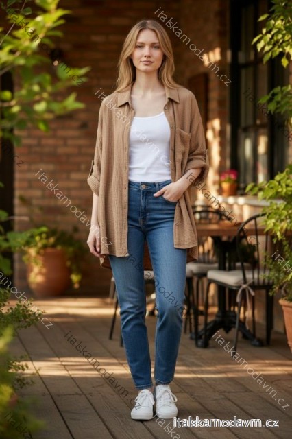 Košile prodloužená mušelínová 3/4 dlouhý rukáv dámská nadrozměr (46/48/50 ONE SIZE) ITALSKÁ MÓDA IMD26023