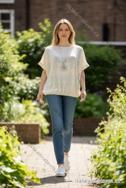 Tričko s príveskom krajkové krátky rukáv dámske nadrozmer (54/56/58 ONE SIZE) TALIANSKA MÓDA IMD26024