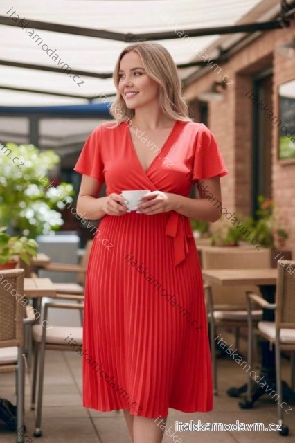 Šaty letní skládané krátký rukáv dámské nadrozměr (42/44/46 ONE SIZE) ITALSKÁ MÓDA IMD26026