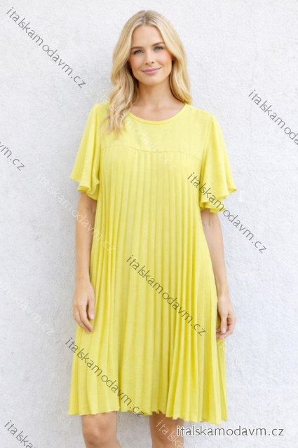 Šaty letní skládané krátký rukáv dámské nadrozměr (46/48/50 ONE SIZE) ITALSKÁ MÓDA IMD26035