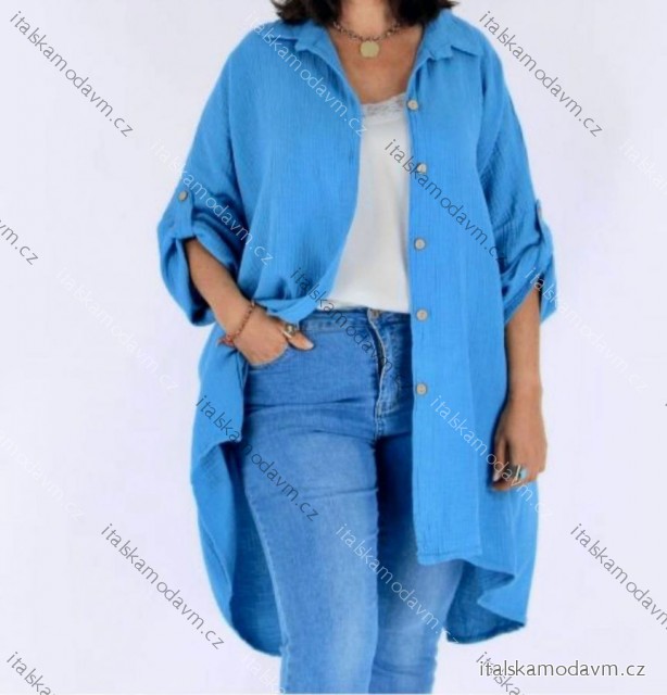 Košile prodloužená mušelín 3/4 dlouhý rukáv dámská nadrozměr (54/56/58 ONE SIZE) ITALSKÁ MÓDA IMD26036