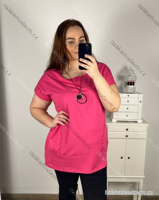 Tunika oversize krátký rukáv s přívěskem nadrozměr (3X/4XL ONE SIZE) ITALSKÁ MÓDA IMC23146