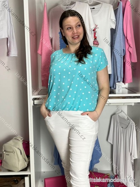 Tunika s gumou krátky rukáv dámske SIMONA (M/L/XL ONE SIZE) TALIANSKA MÓDA IMC26045/DU M/L/XL svetlo modrá