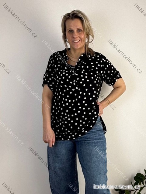 Košeľa predĺžená bodka 3/4 dlhý rukáv dámska nadrozmer HANNA (40/42/44 ONE SIZE) TALIANSKA MÓDA IMC26064/DU  čierna