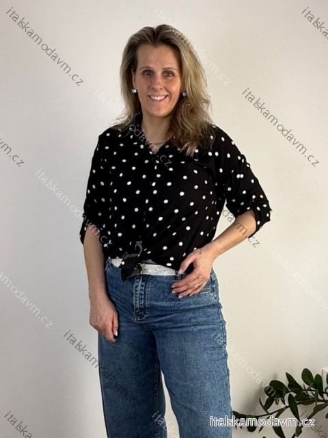 Košeľa krátka bodka 3/4 dlhý rukáv dámska DITA (M/L/XL ONE SIZE) TALIANSKA MÓDA IMC26065/DU M/L/XL čierna