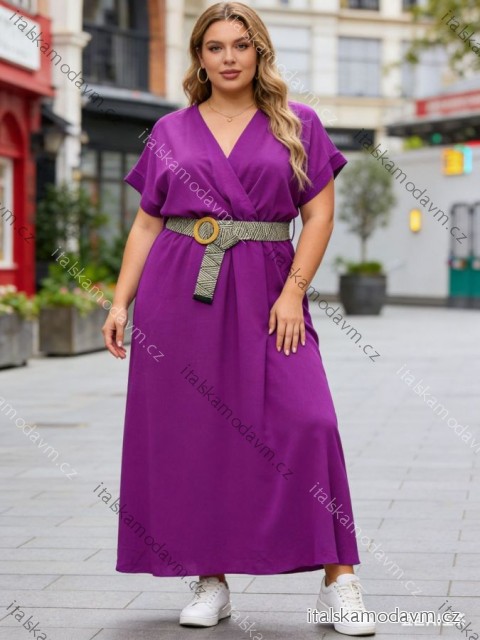 Šaty dlouhé letní s páskem krátký rukáv dámské nadrozměr (44/46/48 ONE SIZE) ITALSKÁ MÓDA IM426102