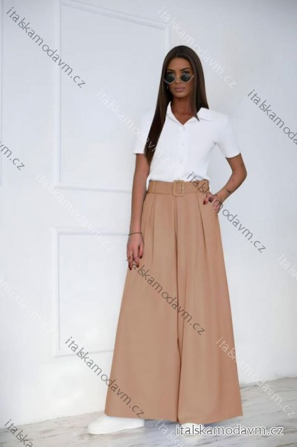 Nohavice dlhé letné s opaskom dámske (S/M/L ONE SIZE) TALIANSKA MÓDA IMD26046 hnedá camel S/M/L