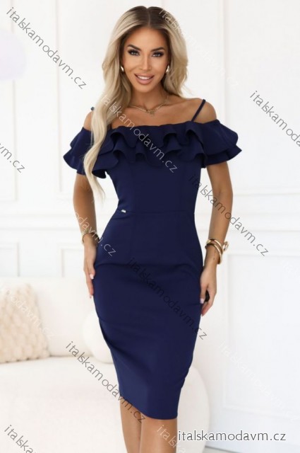 599-3 CARMEN Priliehavé midi šaty v španielskom štýle - tmavomodré