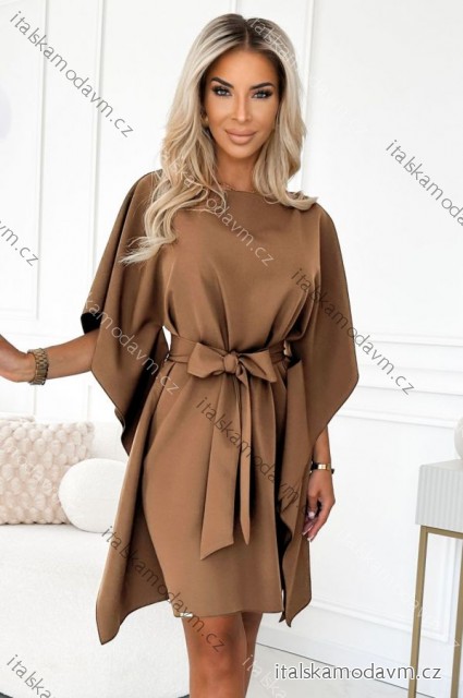 287-39 SOFIA Šaty s motýľmi a zaväzovaním v páse - cappuccino