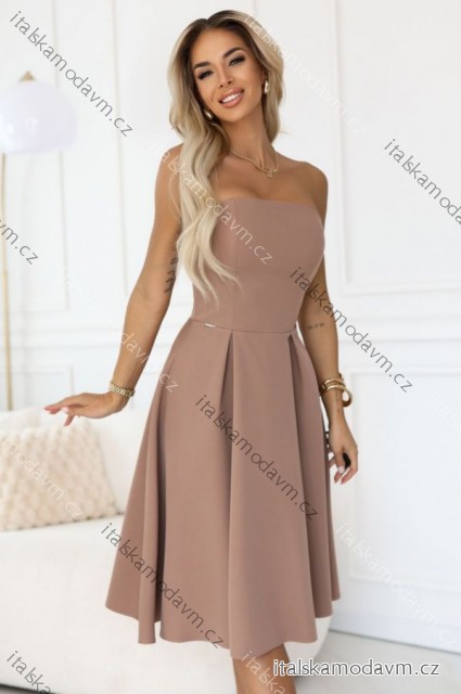 641-2 VIVIENNE midi šaty s korzetem a rozšířenou špičkou pro zvláštní příležitosti - béžové