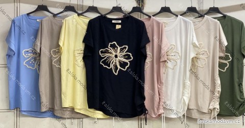 Tričko stahovací krátký rukáv dámské nadrozměr (46/48/50 ONE SIZE) ITALSKÁ MÓDA IMC26046