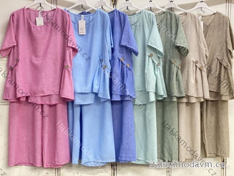 Súprava letná blúzka krátky rukáv a nohavice dámske nadrozmer (44/46/48 ONE SIZE) TALIANSKA MÓDA IMC26054