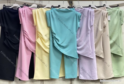 Súprava elegantná blúzka krátky rukáv a nohavice dámske (S/M/L ONE SIZE) TALIANSKA MÓDA IMC26056