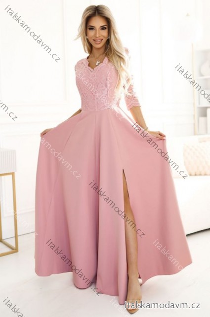 Šaty elegantné spoločenské krajkové dlhé 3/4 rukávy Amber (S-2XL) POLSKÁ MÓDA NMC-309-13/DR