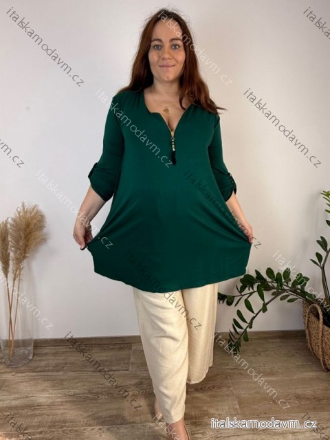 Šaty se zipem dlouhý rukáv dámské nadrozměr MICHALE (54/56/58 ONE SIZE) ITALSKÁ MÓDA IMBM24002/DUR 54/56/58 tmavě smaragdová