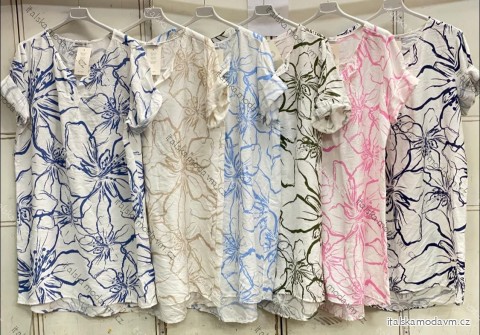 Šaty letní krátký rukáv dámské nadrozměr (52/54/56 ONE SIZE) ITALSKÁ MÓDA IMC26089