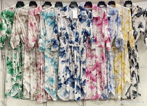 Šaty košilové letní květované dlouhý rukáv dámské (S/M/L ONE SIZE) ITALSKÁ MÓDA IMC26090