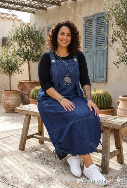 Šaty džínsové letné sťahovacie s vreckami na ramienka dámske nadrozmer (50/52/54 ONE SIZE) TALIANSKA MÓDA IMC26093