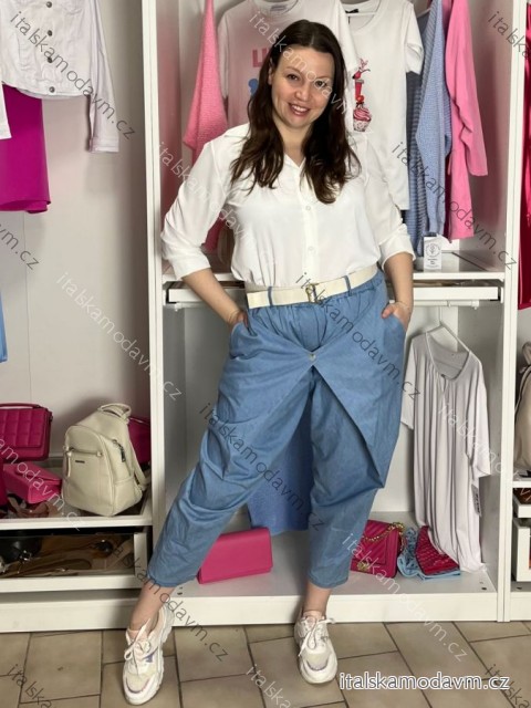 Nohavice voľnočasové riflové s opaskom dámske VERONA (S/M/L ONE SIZE) TALIANSKA MÓDA IMD26028/DU S/M/L svetlo modrá