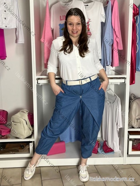 Nohavice voľnočasové riflové s opaskom dámske VERONA (S/M/L ONE SIZE) TALIANSKA MÓDA IMD26028/DU S/M/L tmavo modrá