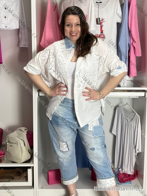 Košeľa predĺžená 3/4 dlhý rukáv dámska nadrozměr (S/M - L/XL) IMPSW26SW5004/DUR S / M biela