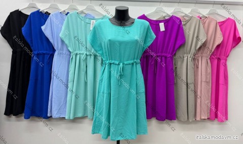 Šaty krátké letní stahovací krátký rukáv dámské nadrozměr (44/46/48 ONE SIZE) ITALSKÁ MÓDA IM426110